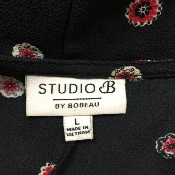 Studio B by Bobeau Hi-Low Maxi Wrap Dress Sz L Womans Black Floral Short Sleeve - Picture 2 of 16